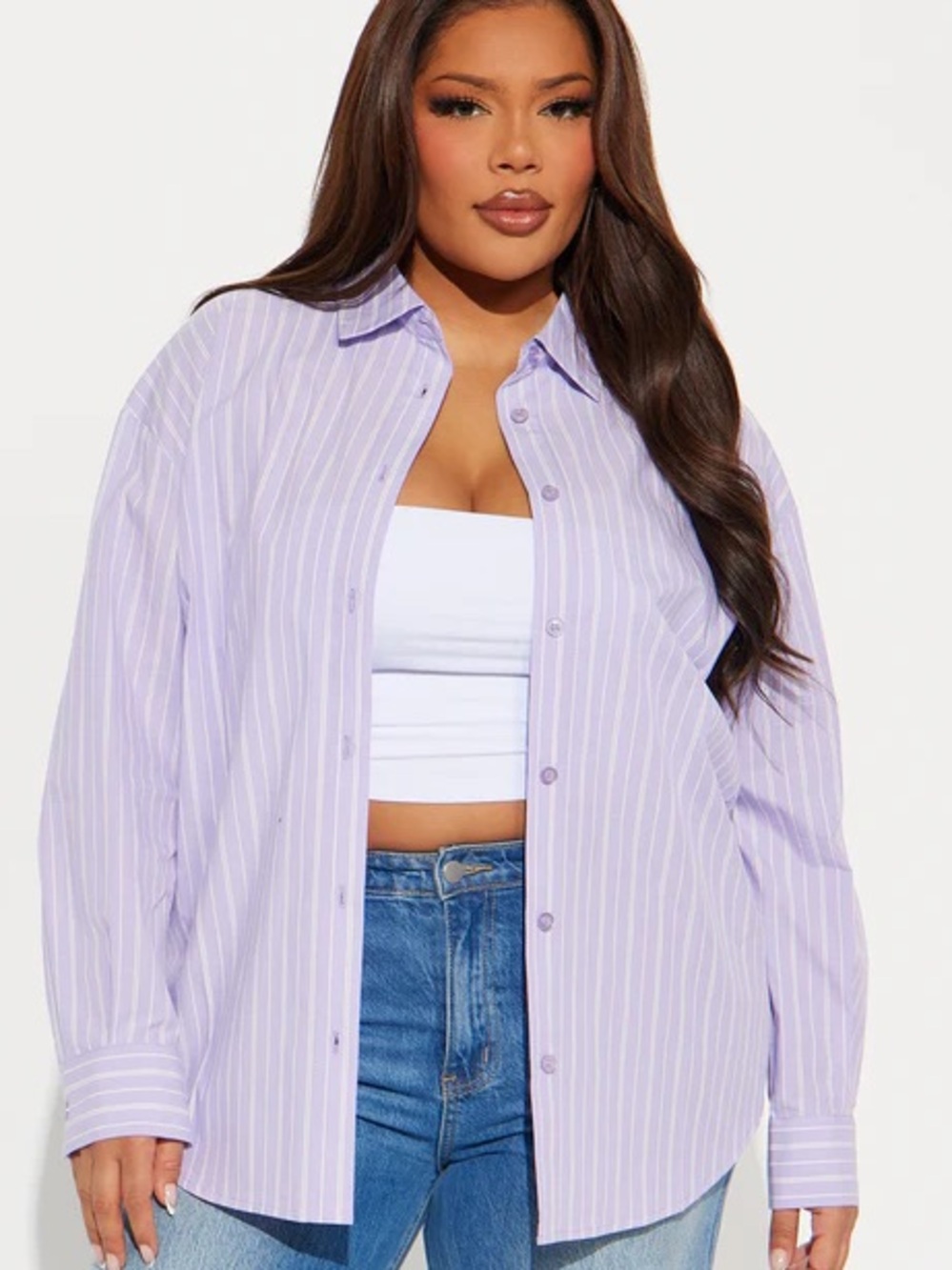 Women’s Fashion Nova plus Lavender Pinstripe Button-Down Shirt size XL
